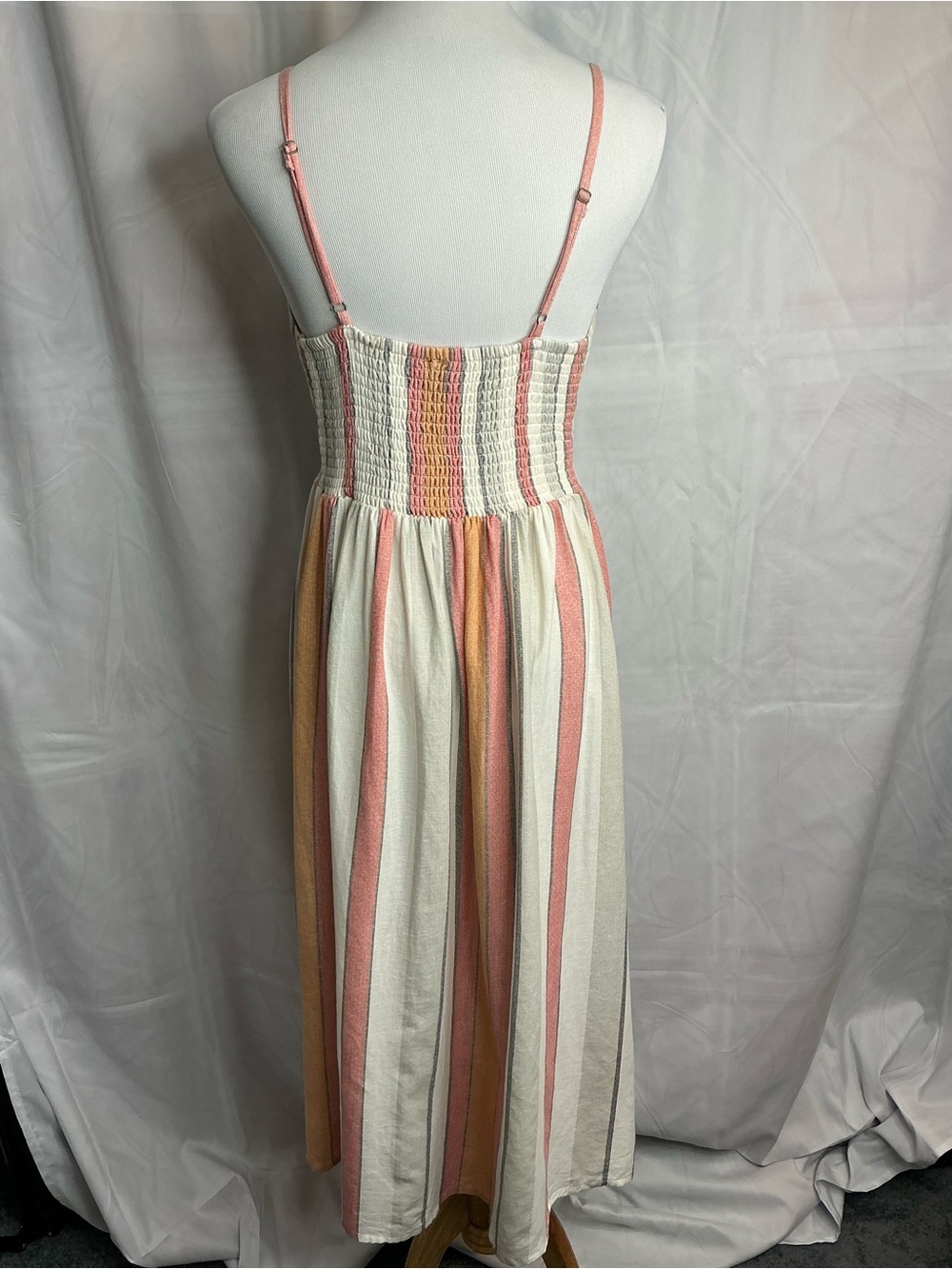 2355 - Japna 100% Cotton Striped Cutout Sundress Button Front Midi Small - Picture 6 of 12